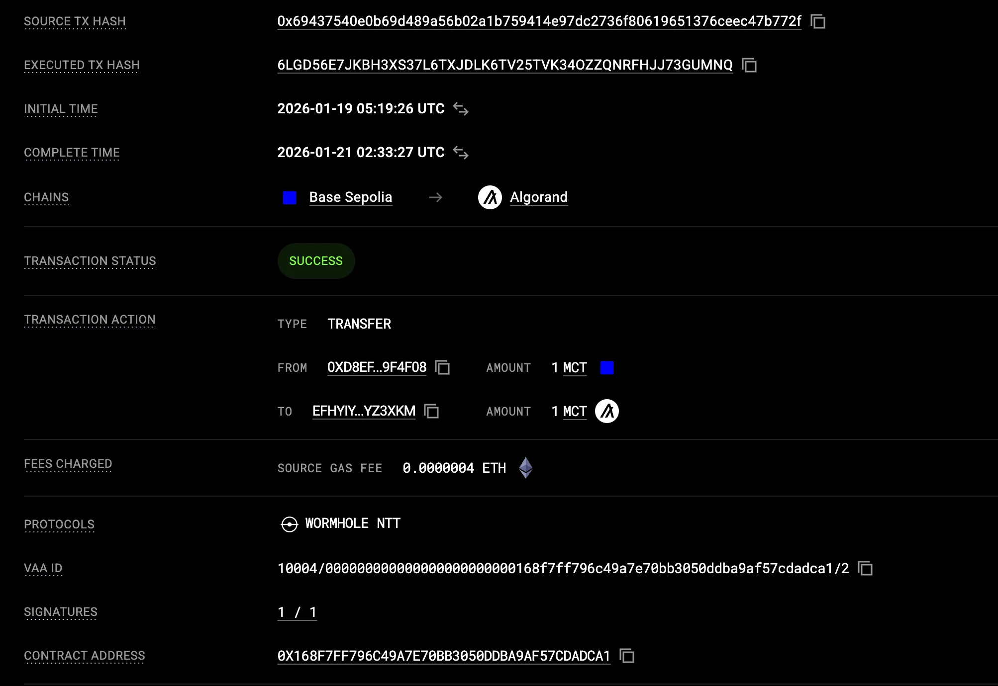 Execute Transfer Result